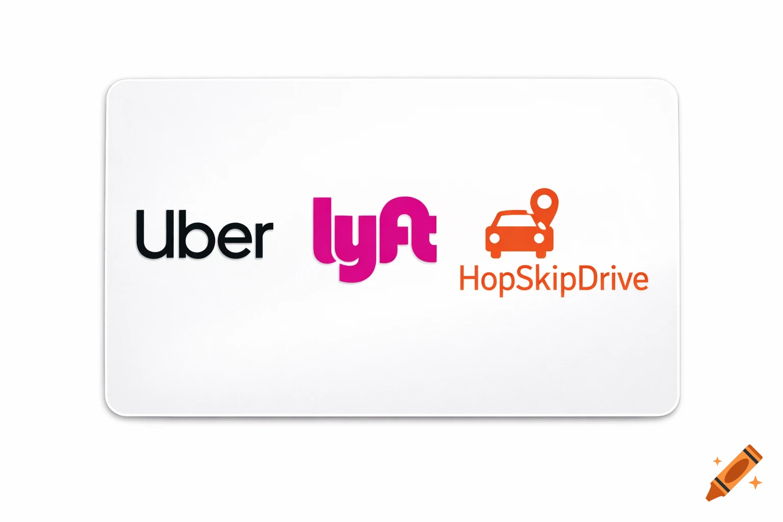 A white rectangular sticker features the black Uber logo, the pink Lyft logo, and the orange HopSkipDrive logo with a car icon, arranged horizontally.