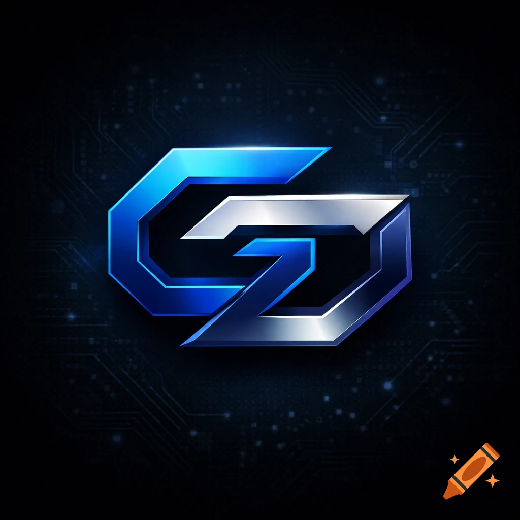 Futuristic metallic blue and silver logo featuring stylized, intertwined letters G and Z on a dark circuit board background.