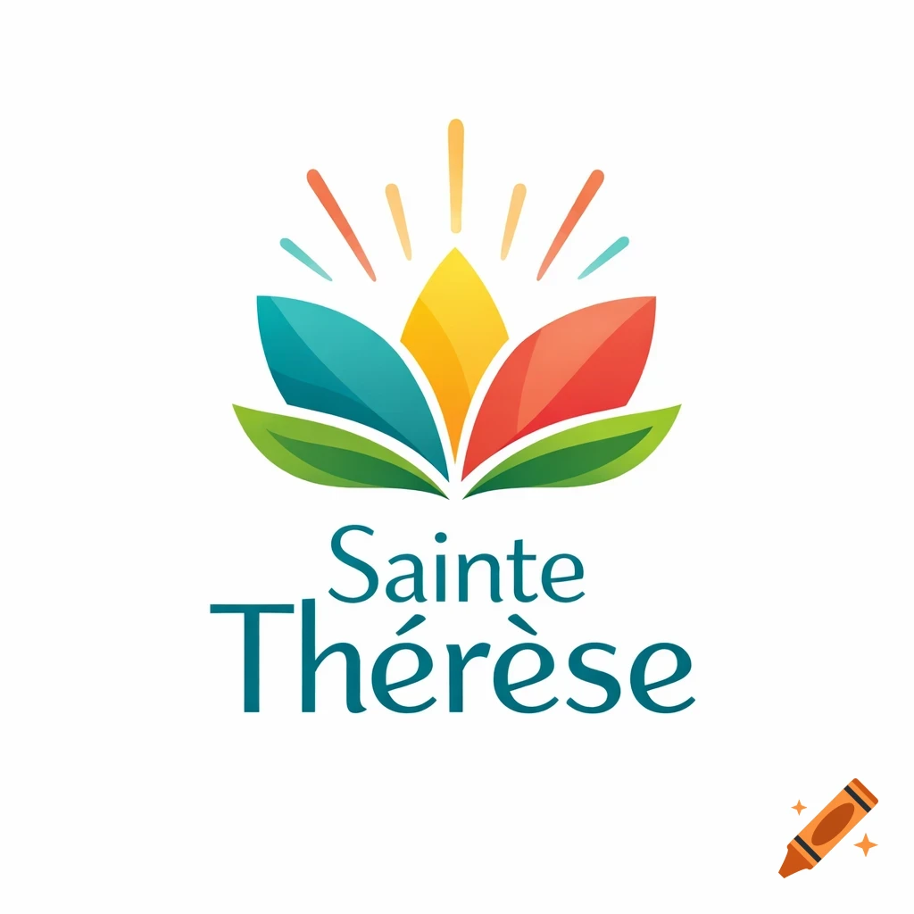 Colorful logo for Sainte Thérèse featuring a stylized multi-colored flower with radiating lines.
