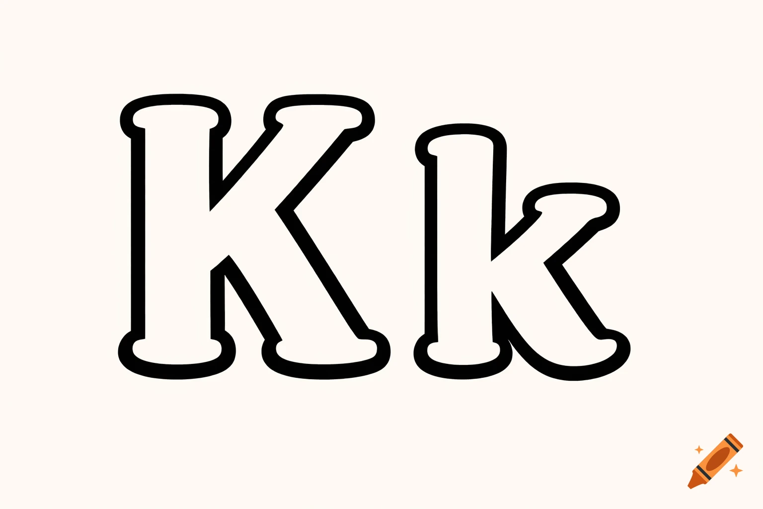 A thick black outline drawing of an uppercase K and a lowercase k side by side, in a coloring book style.