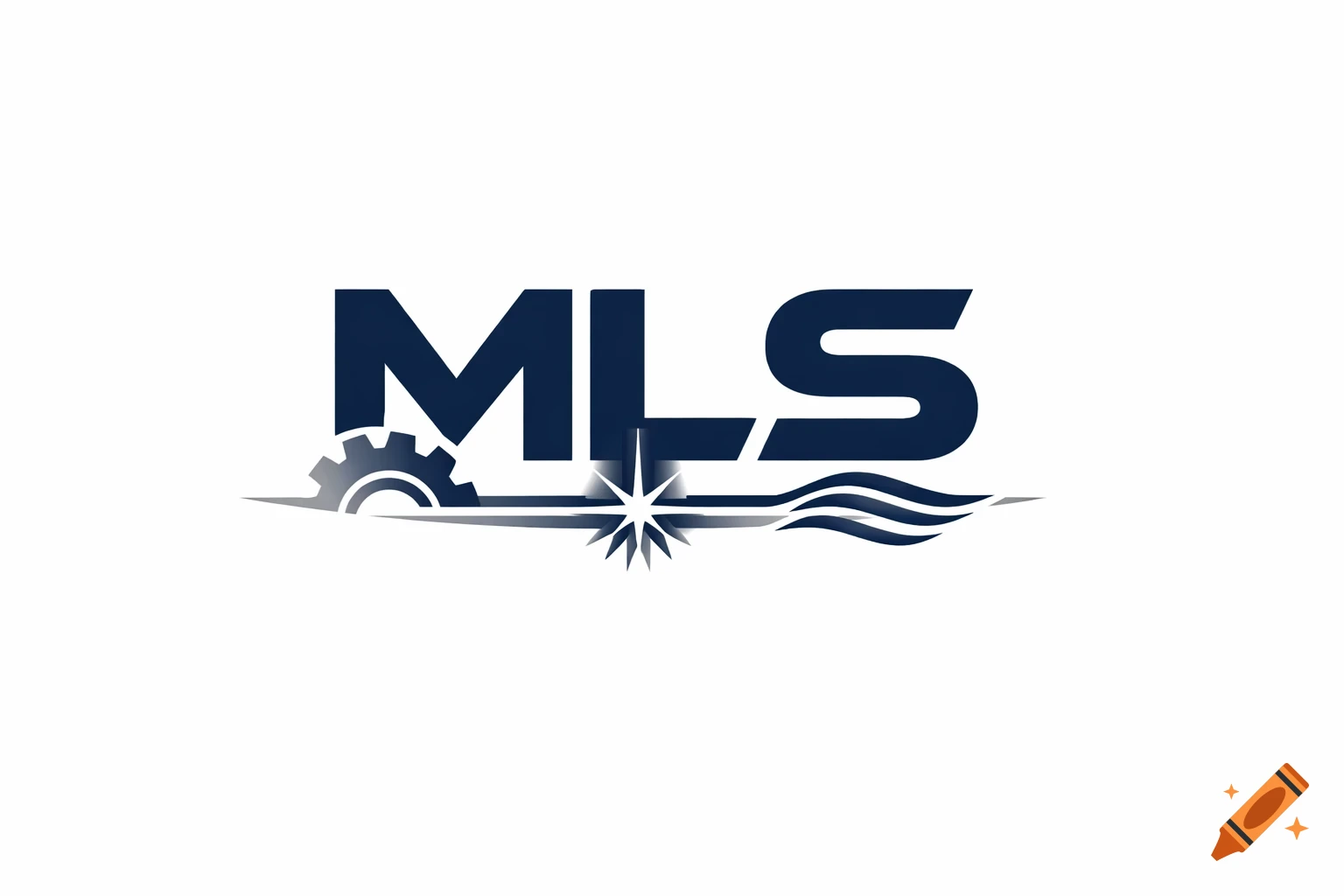 Minimalistic dark blue MLS logo with a grey gear, star compass, and wavy lines, on a white background.