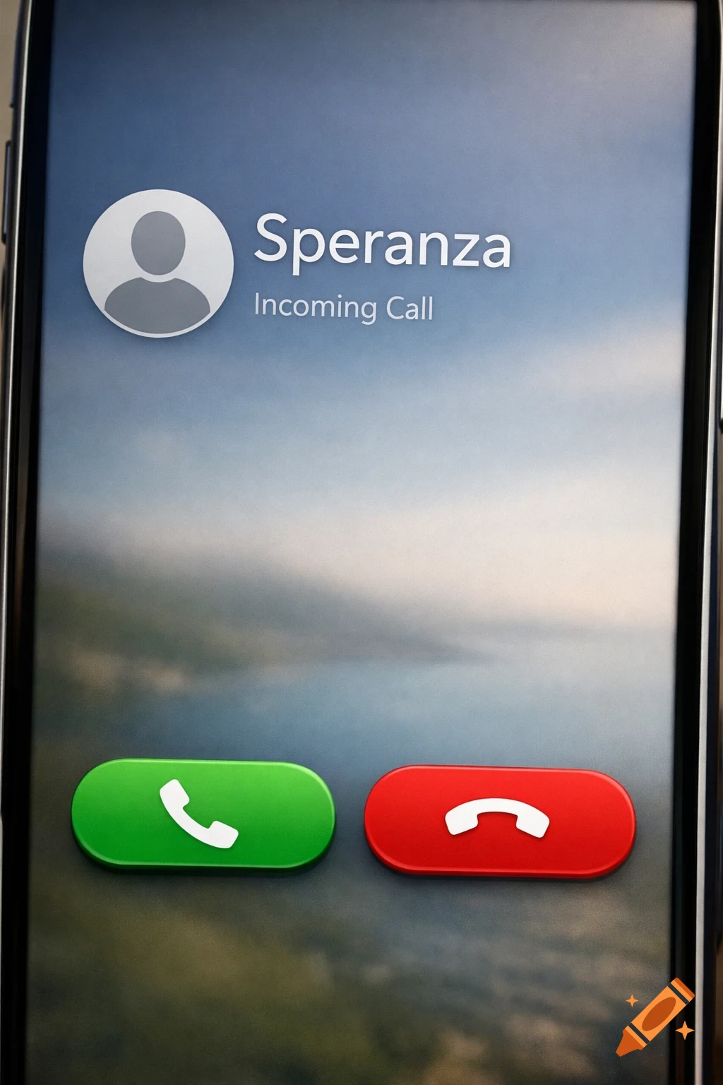 A close-up of a mobile phone screen displaying an incoming call from "Speranza," with green answer and red decline buttons.