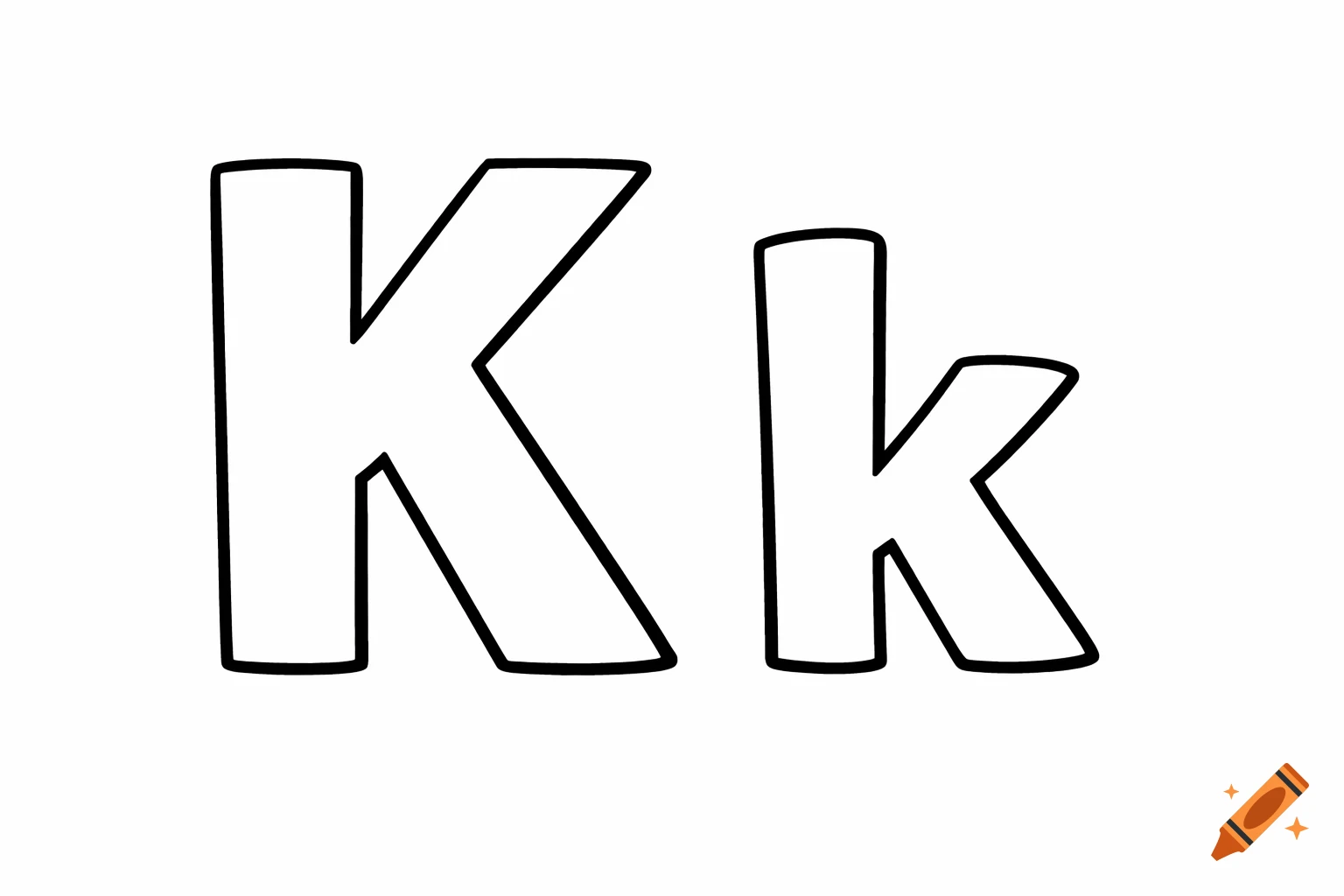 Uppercase K and lowercase k with thick black lines, like a coloring book page.