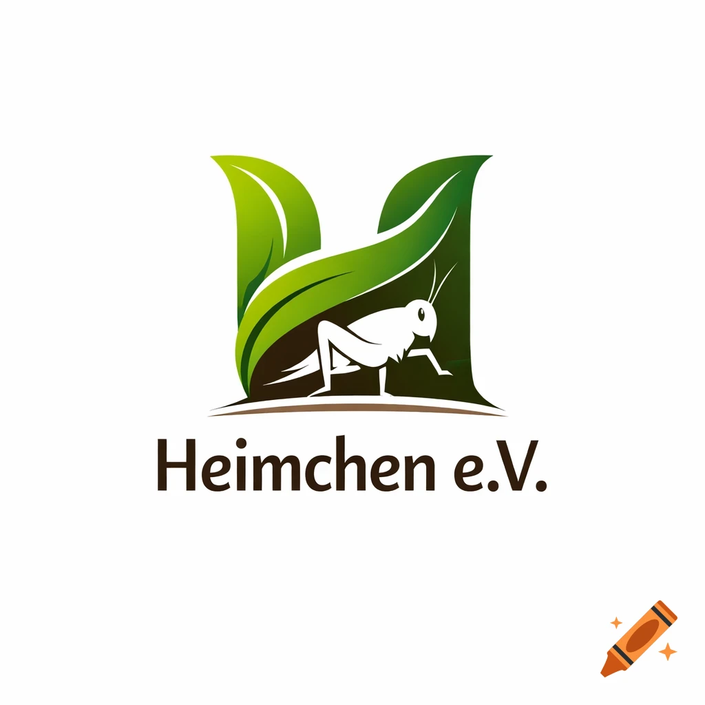A green leaf logo with a white cricket in the center, and the text 'Heimchen e.V.' underneath.