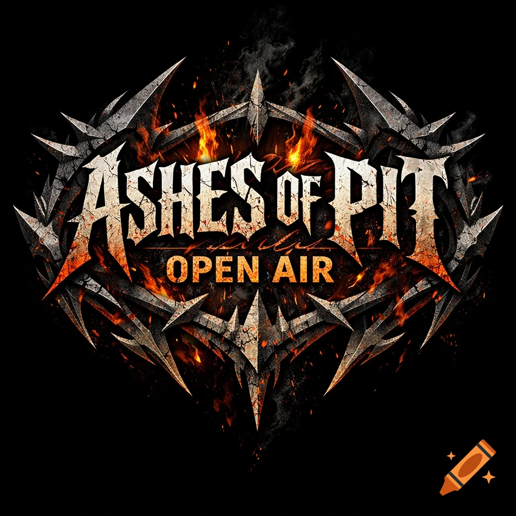 Logo for Ashes of Pit Open Air metal festival, featuring a spiky, flame-engulfed design.