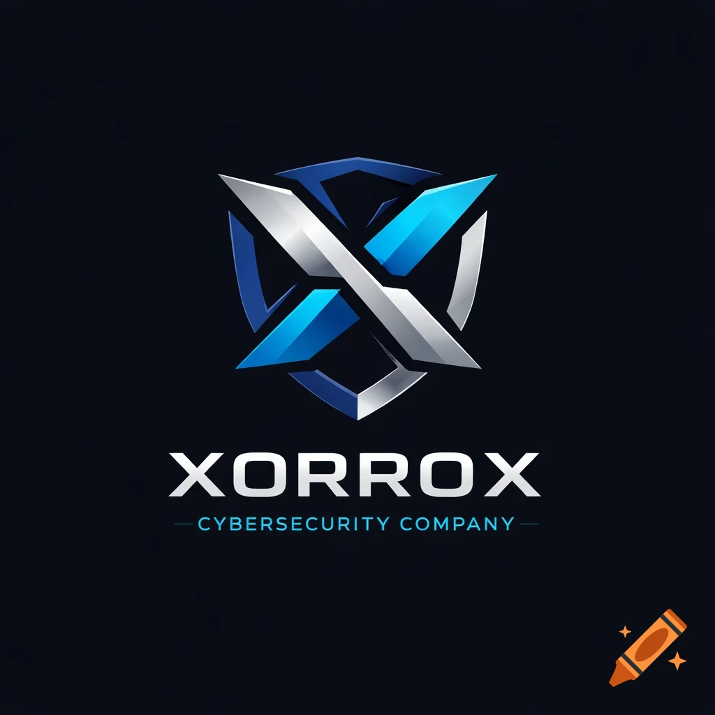 A modern logo featuring a stylized metallic 'X' in silver and blue, superimposed on a dark blue shield shape. Below it, the word "XORROX" in bold white text, and underneath, "CYBERSECURITY COMPANY" in smaller white text, all on a dark background.