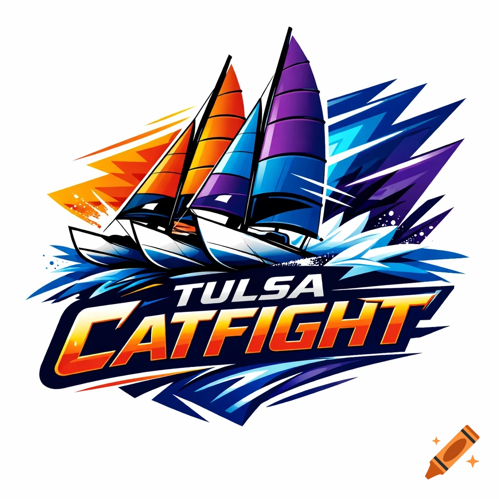 A dynamic logo featuring three colorful sailboats on waves with the text 'TULSA CATFIGHT'.