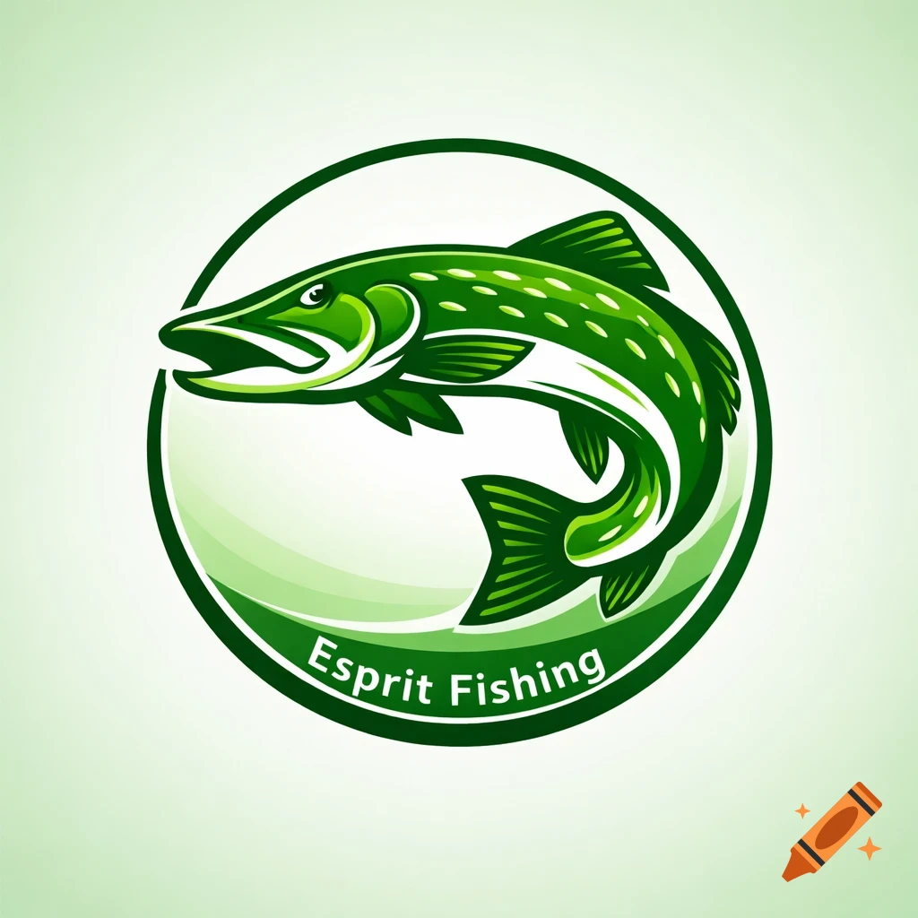 Green stylized pike fish logo in a circular border with 'Esprit Fishing' text at the bottom.