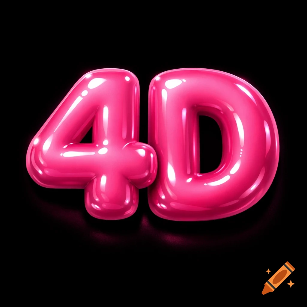 The letters '4D' rendered in a glossy pink 3D bubble font against a black background.