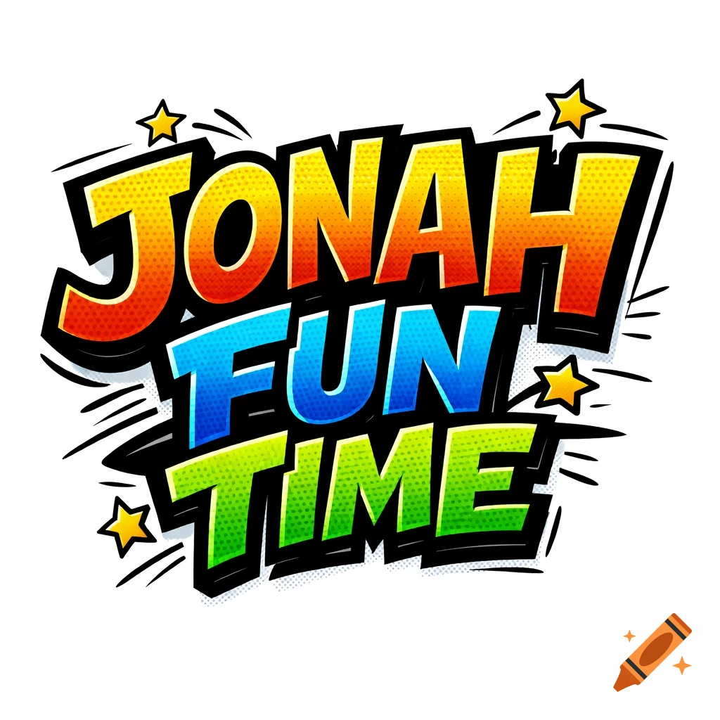 Colorful comic book style logo reading 'JONAH FUN TIME' with stars and halftone dots.