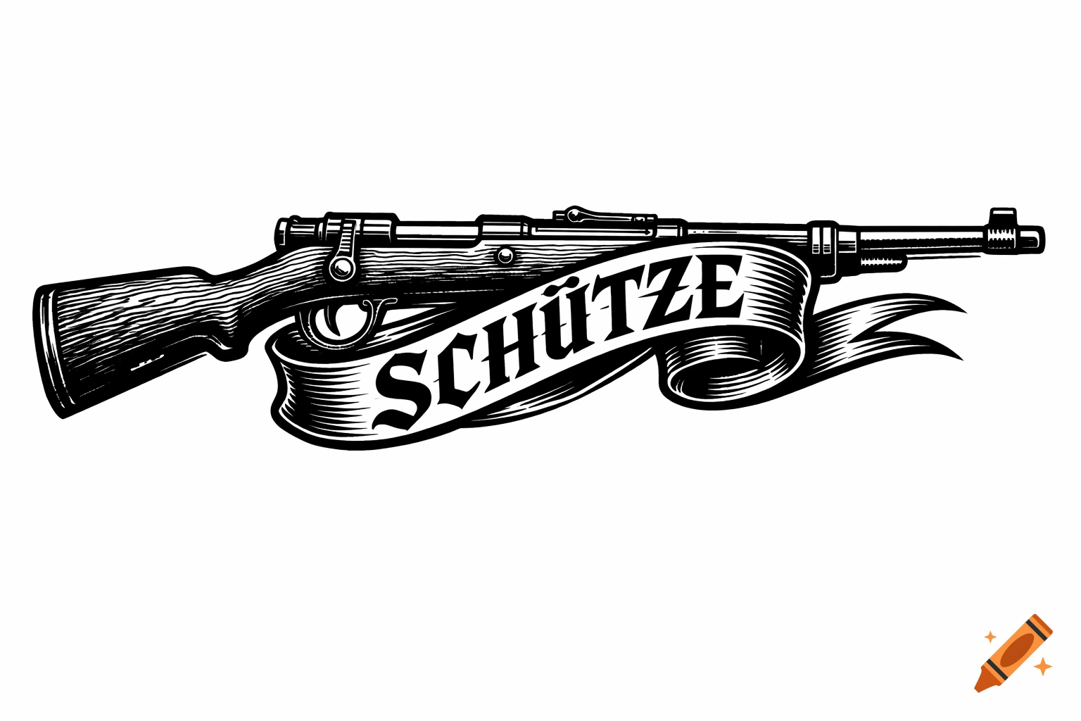 Black and white illustration of a rifle with a banner reading "SCHÜTZE" in gothic script.
