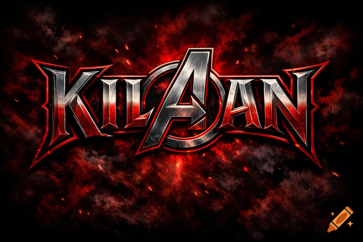 Metallic 'KILIAN' text featuring an Avengers-style 'A', set against a fiery red and black smoky background.