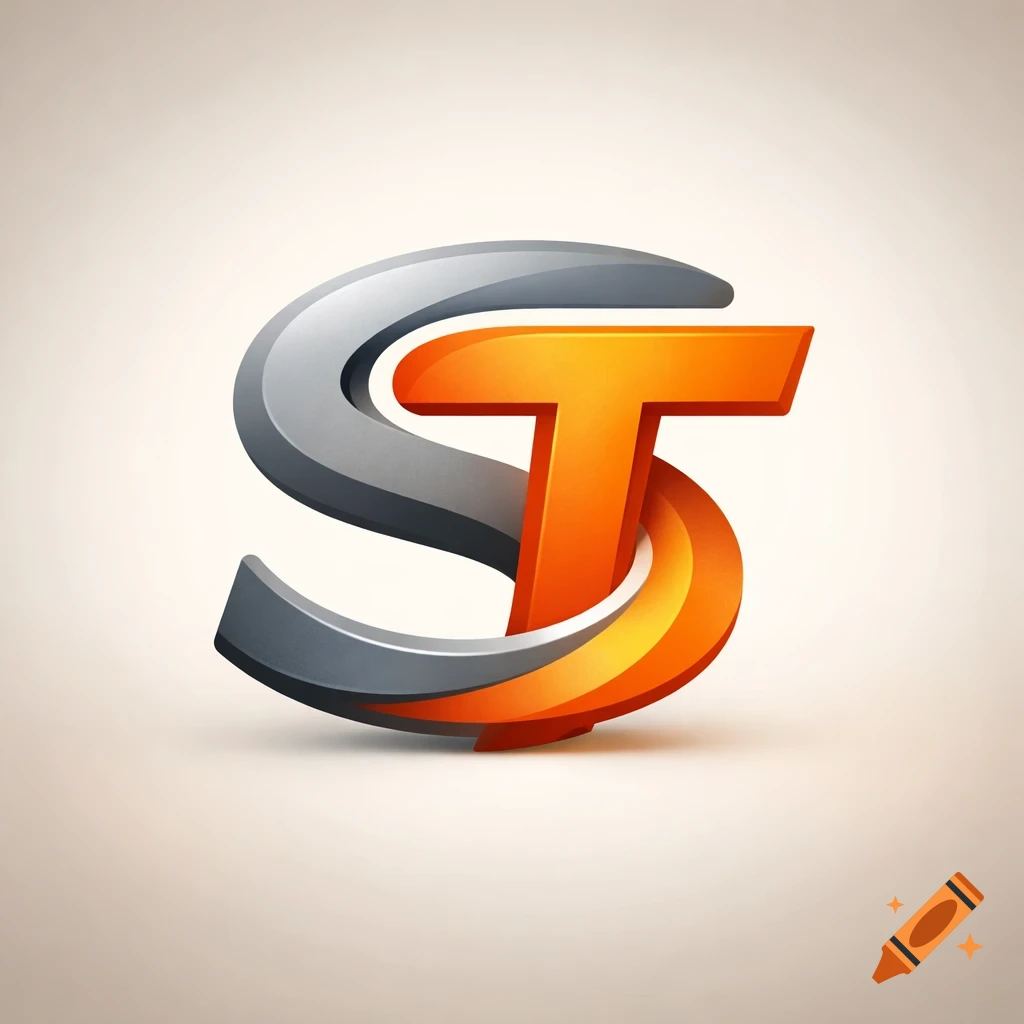 3D logo with a grey stylized 'S' intertwining with an orange 'T' on a light background.