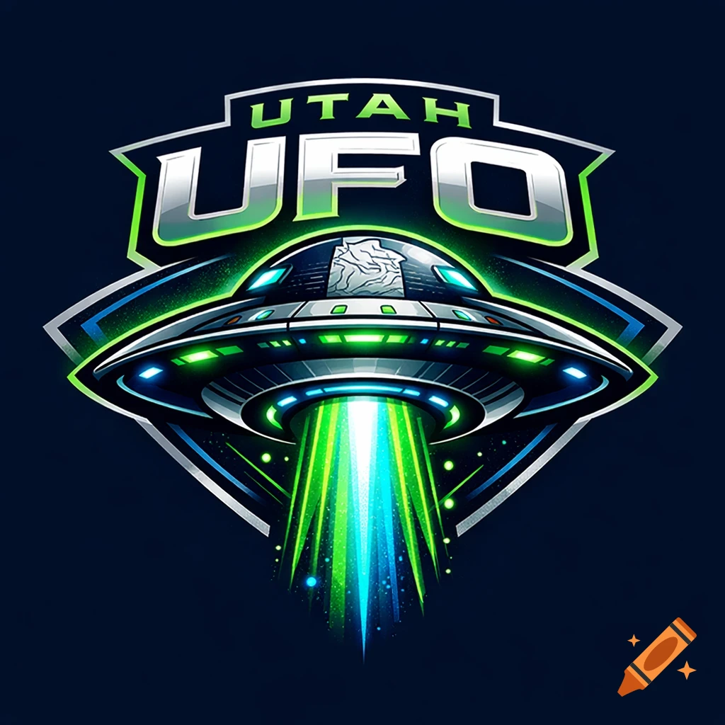 A vibrant logo featuring a stylized UFO with a beam of light, framed by a shield shape, with 'UTAH UFO' text above.