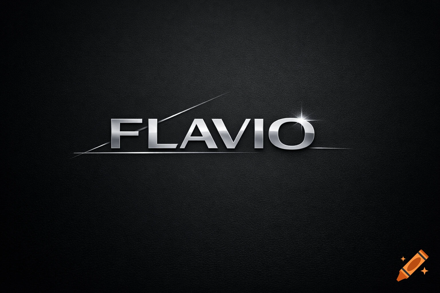 A silver metallic logo with the name FLAVIO centered on a dark textured background, featuring subtle lines and highlights.