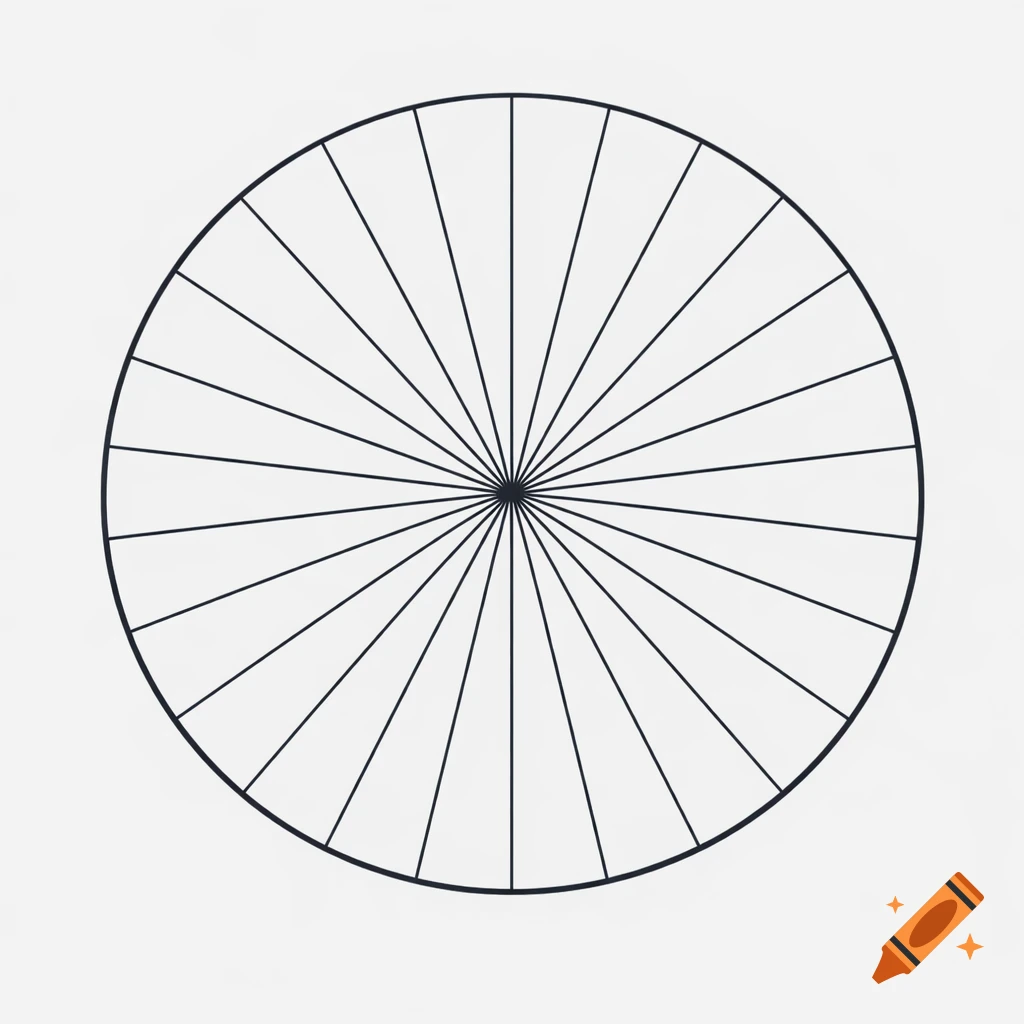 A black outline of a circle divided into numerous equal wedges, radiating from the center, against a white background.
