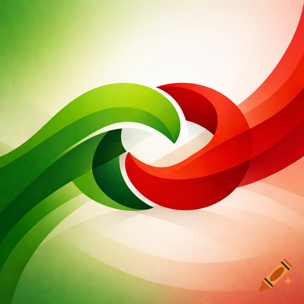 Abstract graphic with intertwining green and red wavy shapes on a gradient background, suitable for a political flyer.