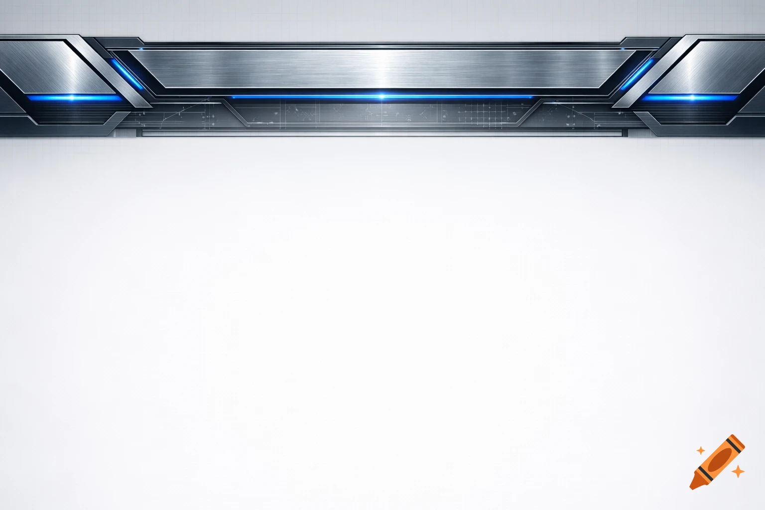 Metallic engineering-style border with blue glowing accents at the top of a white background.