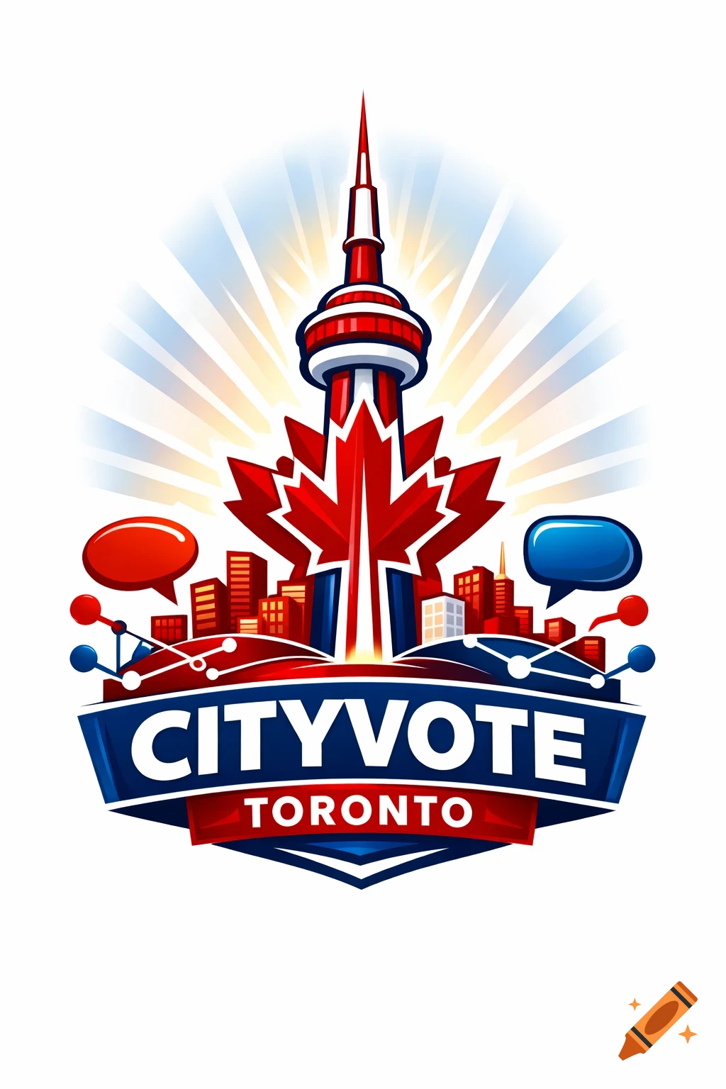 A stylized logo featuring the CN Tower, a red maple leaf, and a city skyline above a banner with 'CITYVOTE TORONTO' text.