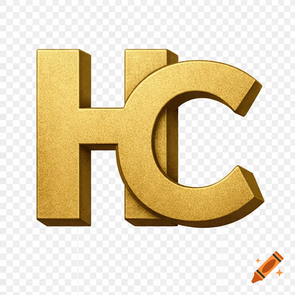 3D golden textured letters H and C on a transparent background.