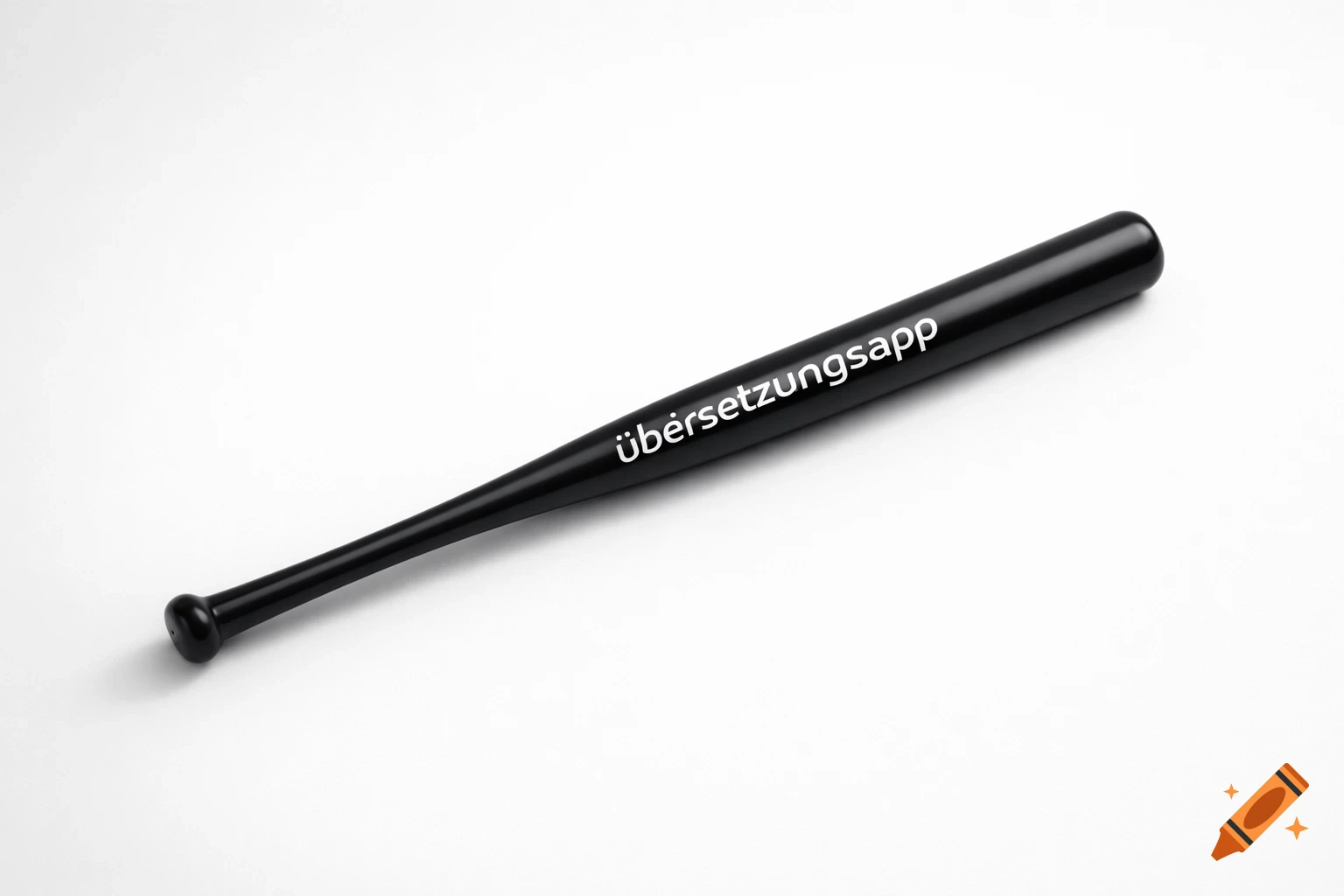 A black baseball bat with the word "übersetzungsapp" in white text, laid diagonally on a clean white background.