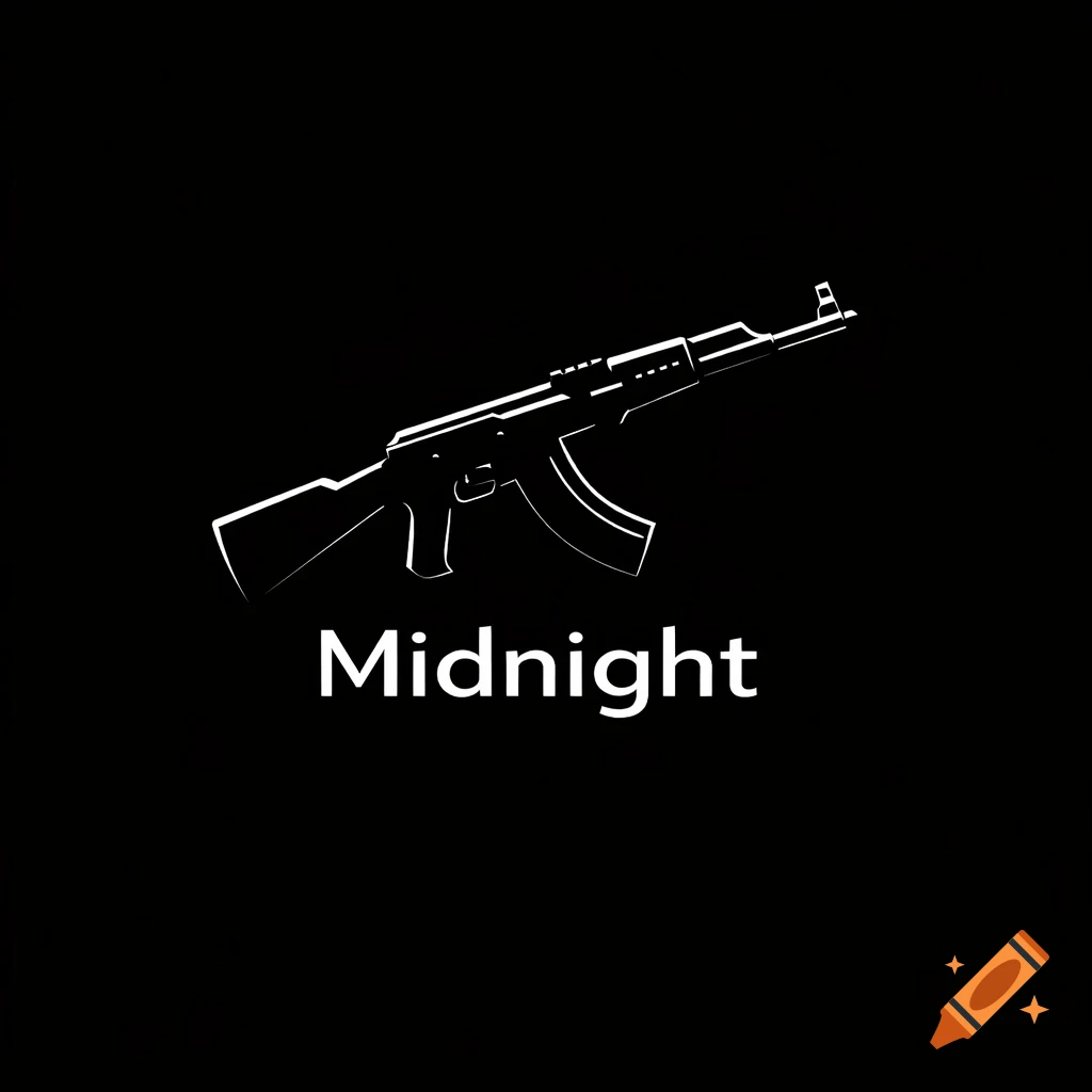 Minimalist white outline logo featuring an AK-47 rifle above the word 'Midnight' on a black background.