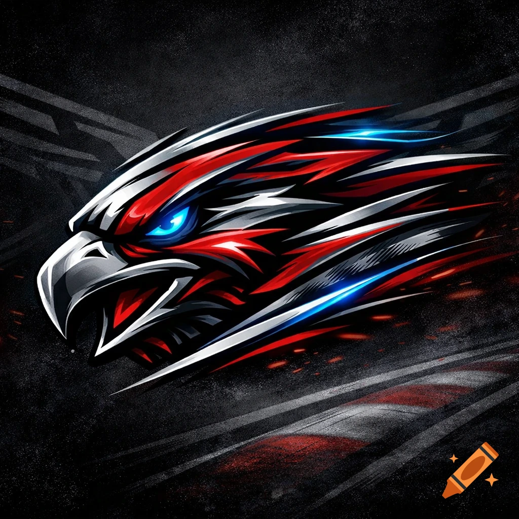 Stylized logo of an aggressive eagle head with red, white, and blue accents, suggesting speed and motion against a dark background.