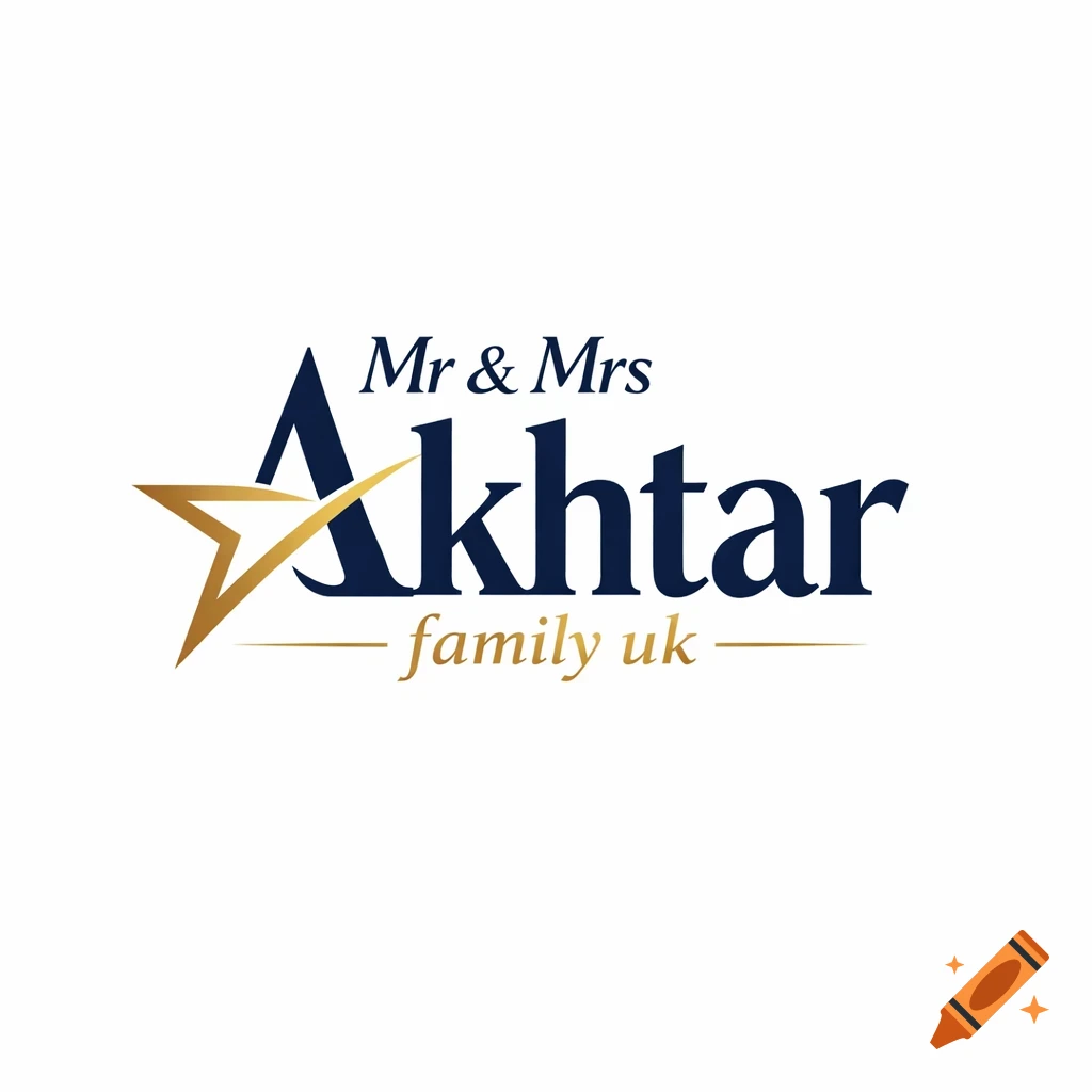 A modern logo featuring 'Mr & Mrs Akhtar' in prominent navy blue text, with 'family uk' in smaller gold text below, and a golden star design integrated with the 'A' in Akhtar.