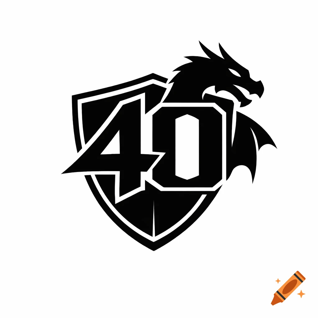 Black and white logo featuring the number 40 on a shield with a dragon head.