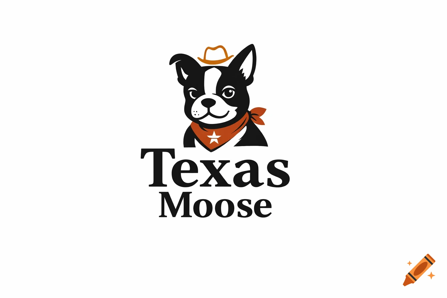 A logo of a black and white dog mascot wearing a cowboy hat and bandana, with the text 'Texas Moose' below.