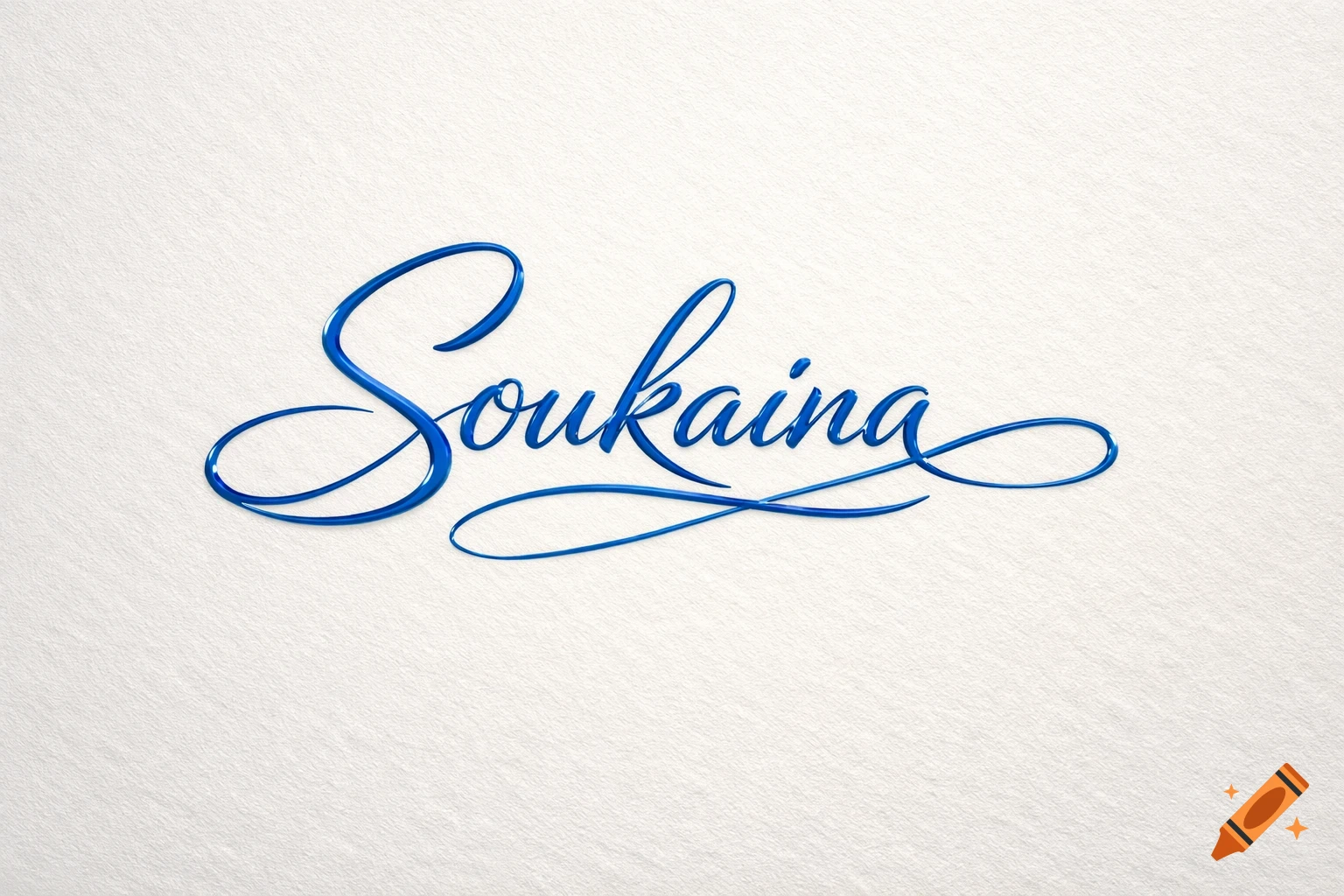 Blue cursive script spelling 'Soukaina' on a white textured background.