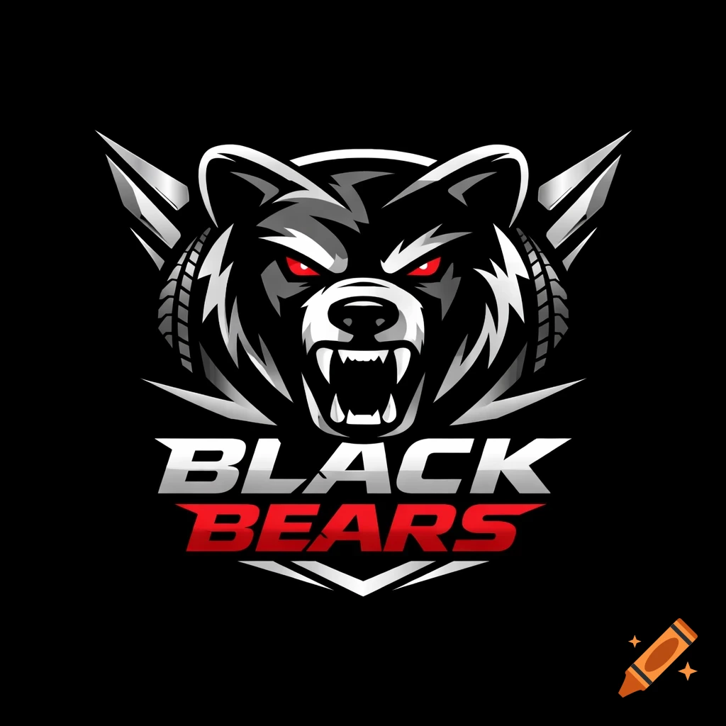 A menacing black bear head logo with red eyes, silver accents, and tire tread details, above the words 'BLACK' and 'BEARS' in stylized fonts.