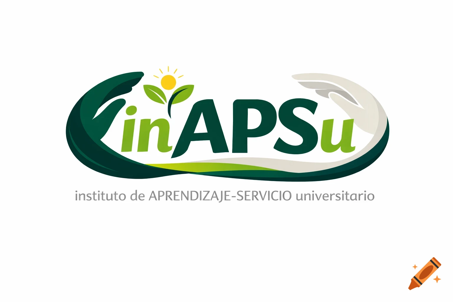 A green and white logo for "inAPSu", featuring abstract hands, leaves, and a sun, with the text "instituto de APRENDIZAJE-SERVICIO universitario" below.