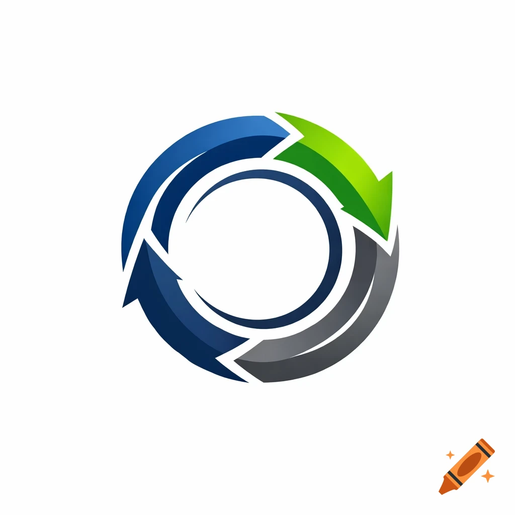 Circular logo with blue, green, and gray arrows in a continuous loop.