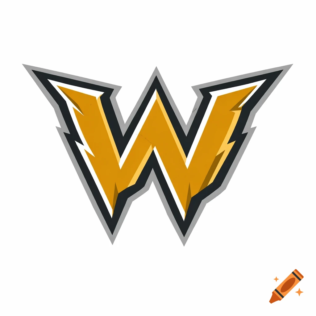 A jagged gold letter W sports logo with a thick black and gray outline on a white background.