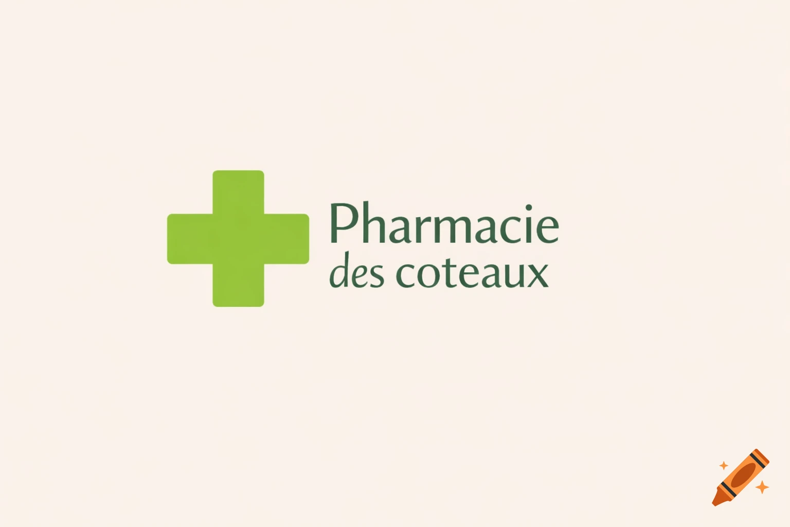 A simple logo featuring a green cross next to the text "Pharmacie des coteaux" on a plain beige background.