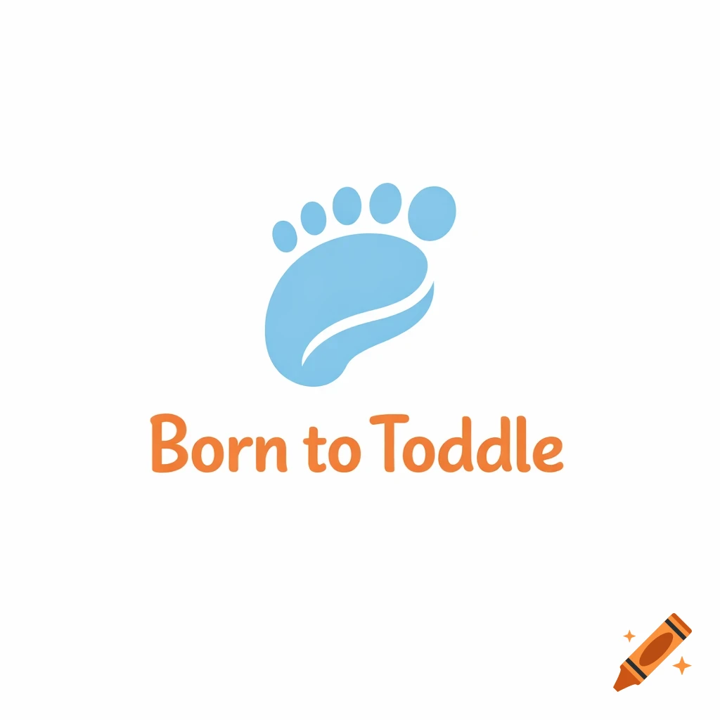 A blue baby footprint logo above orange text that reads 'Born to Toddle' on a white background.