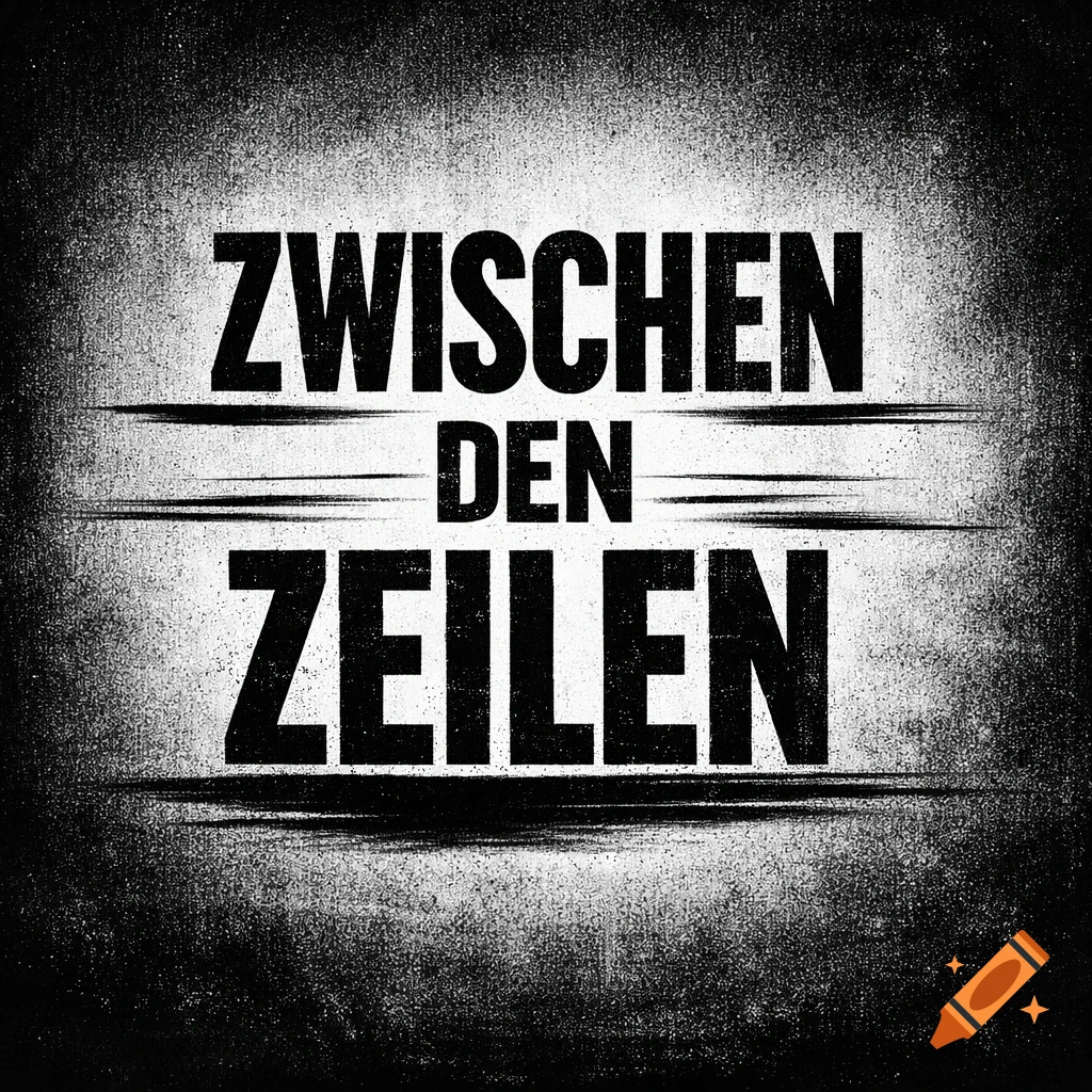 Black and white grunge image featuring the bold German text 'ZWISCHEN DEN ZEILEN'.