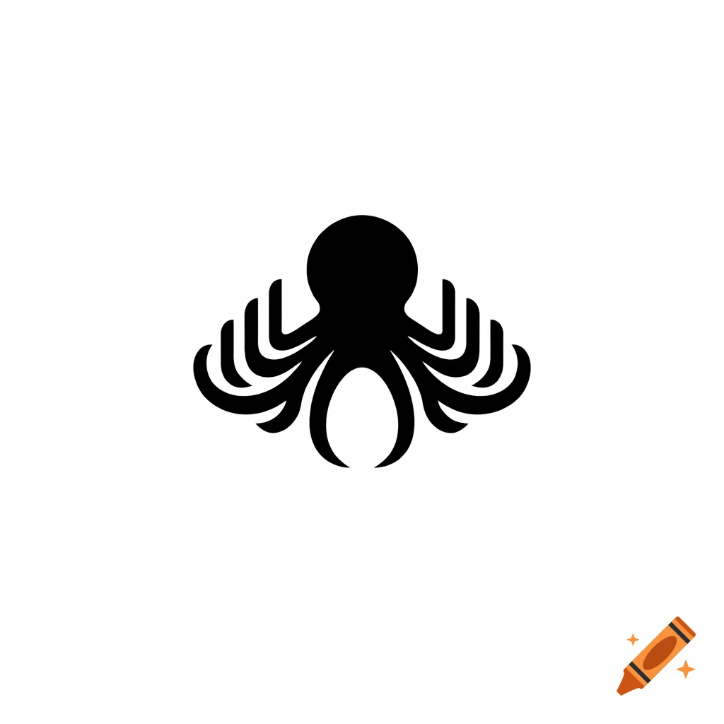 A black minimalist octopus logo with eight stylized tentacles on a white background.