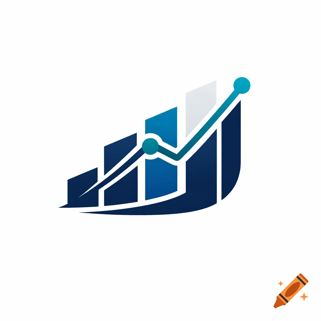 A stylized blue and teal logo featuring a bar chart with an upward-trending line graph.