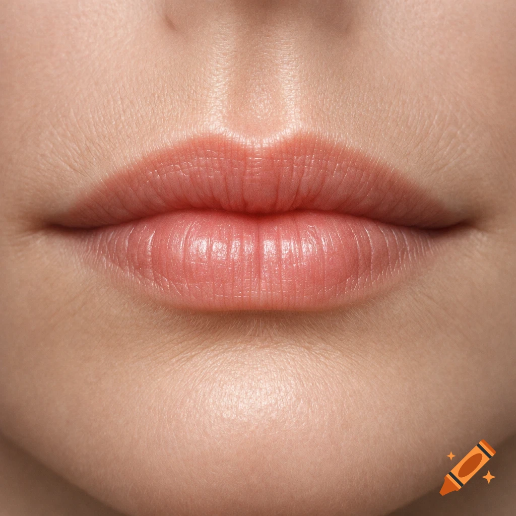 A close-up, high-definition shot of a person's mouth and lower nose, showing detailed skin texture and pink lips.
