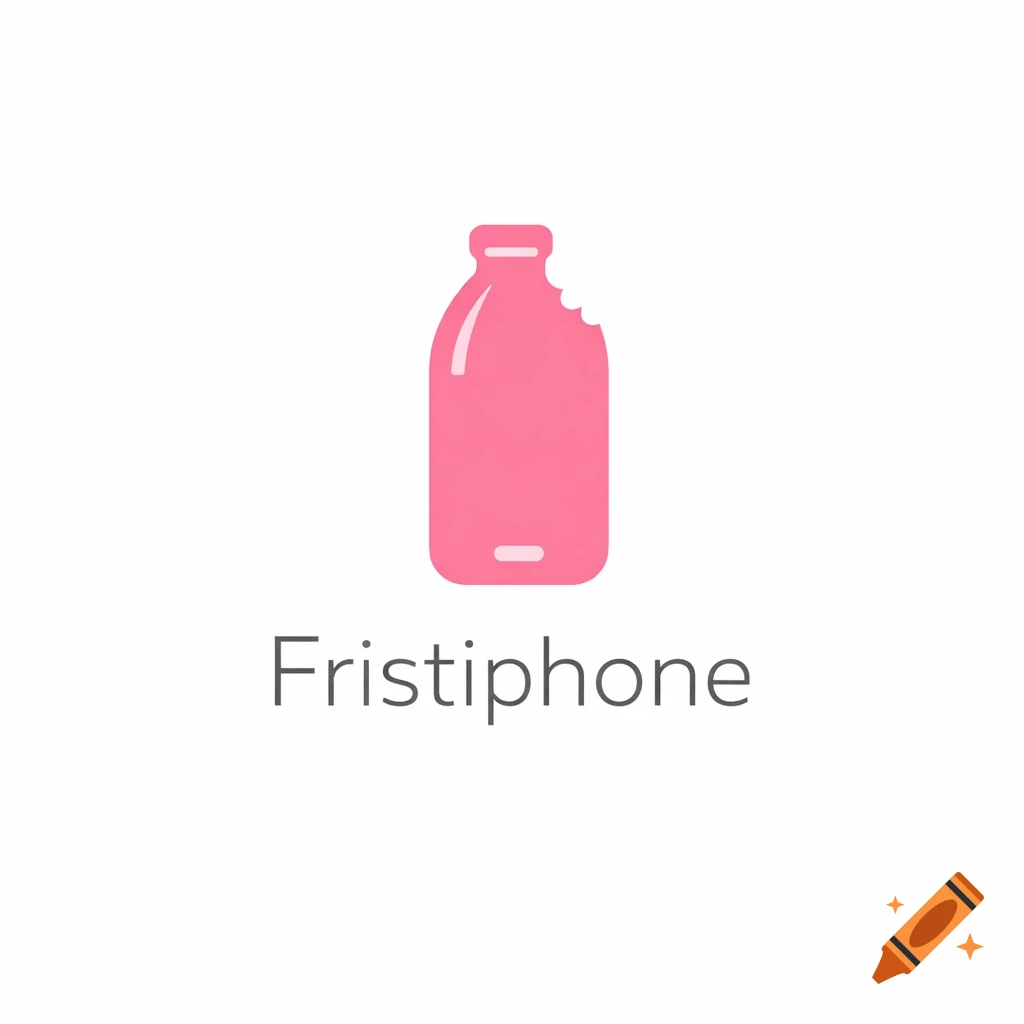 Minimalist logo featuring a pink bottle icon with a bite mark, resembling a smartphone, above the text 'Fristiphone' on a white background.