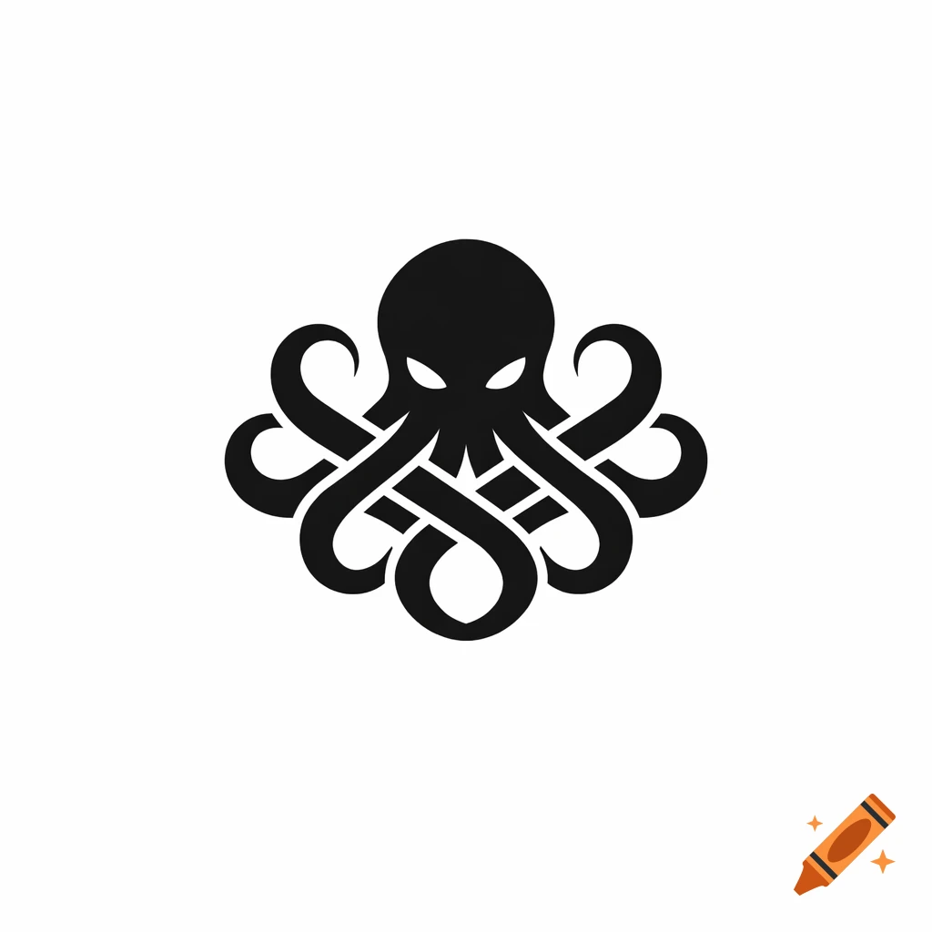 Minimalist black octopus logo with interwoven tentacles on a white background.