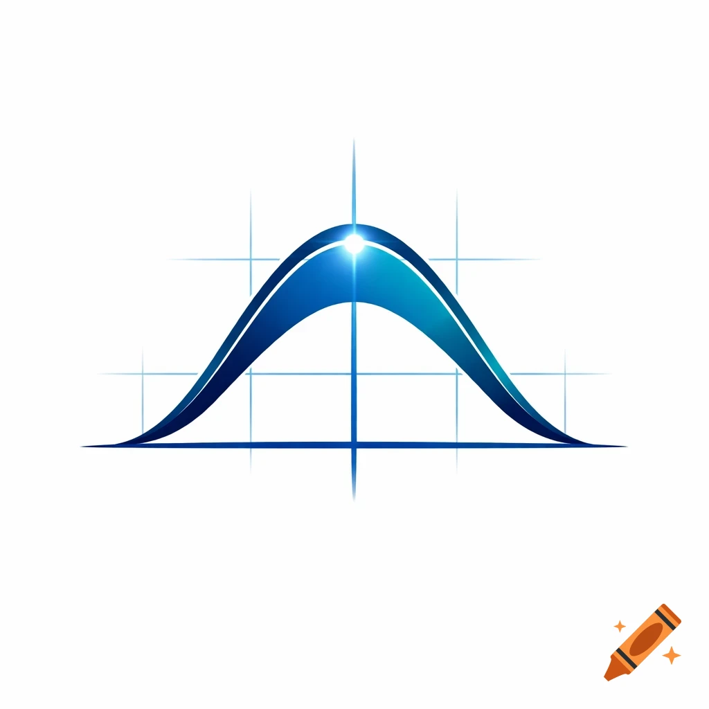 Abstract blue logo resembling a mathematical curve with a bright peak against a subtle grid.