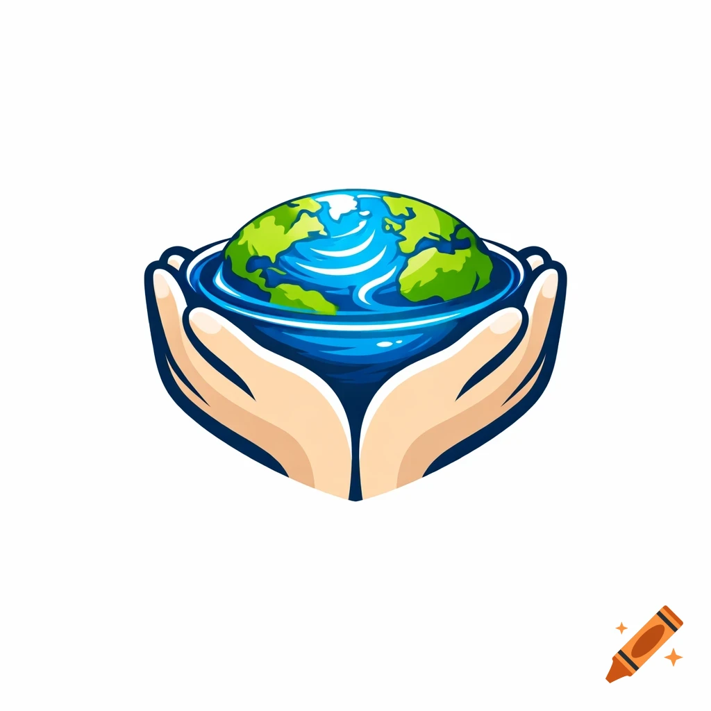 Illustration of two cupped hands holding a stylized Earth with green continents and blue oceans.