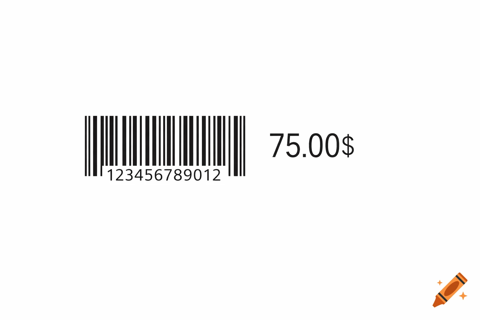 A barcode with the numbers 123456789012 below it, and the price 75.00$ next to it, on a white background.