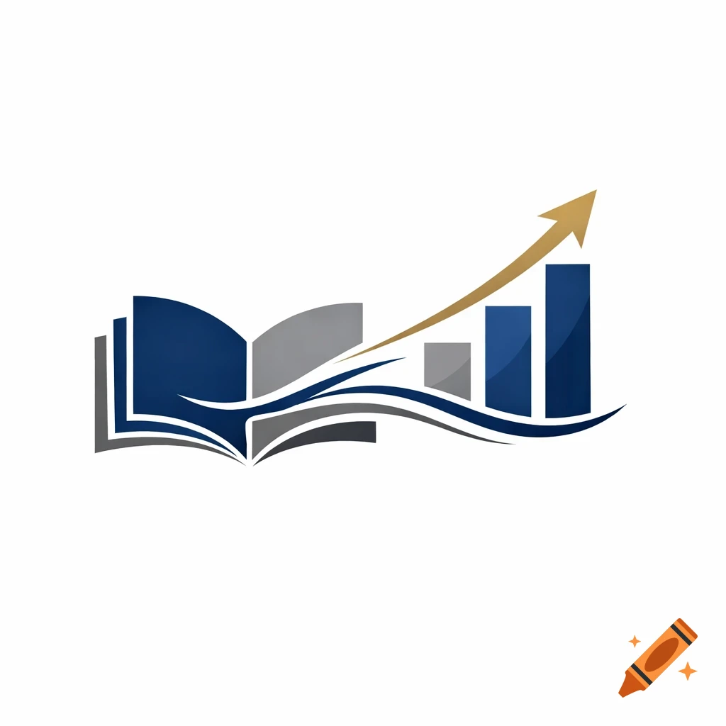 A logo showing an open book, rising bar graphs, and an upward-curving golden arrow, symbolizing education, growth, and career progression.