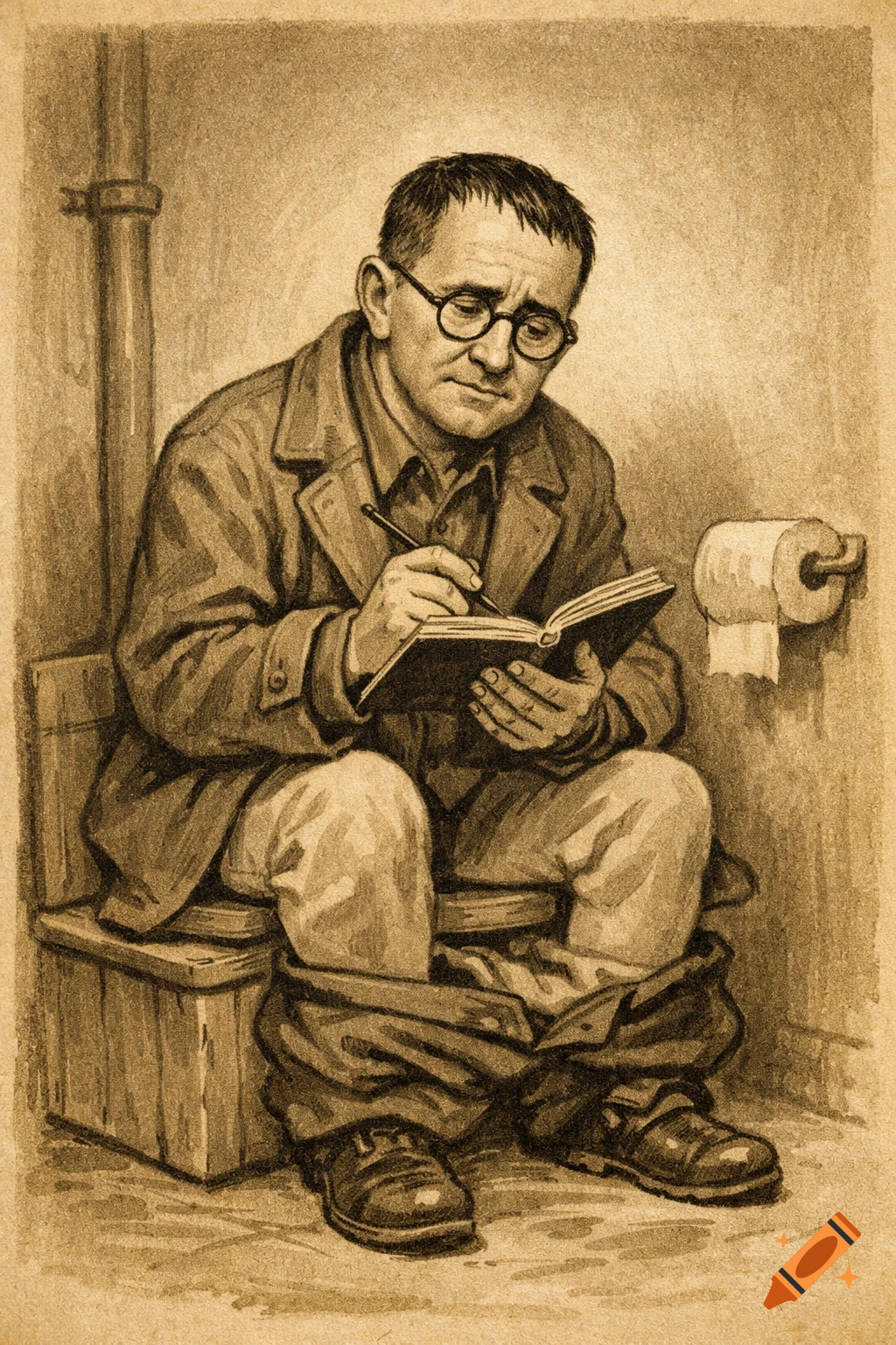 Vintage cartoon illustration of a thoughtful man with glasses ...