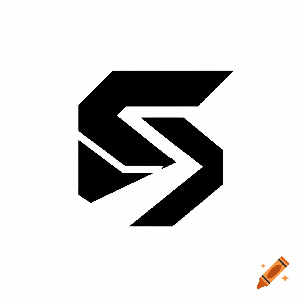 A black, geometric, stylized letter S or abstract logo design on a white background.