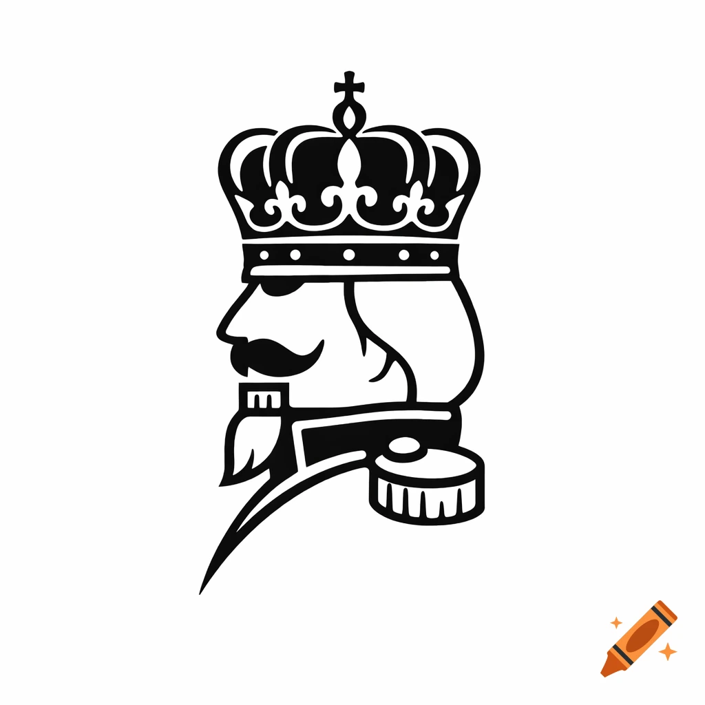 A black and white minimalist vector logo of a king's head in side profile, wearing a crown and mustache.